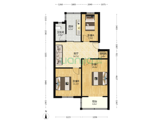 十字街130号 3室1厅1卫 74平方