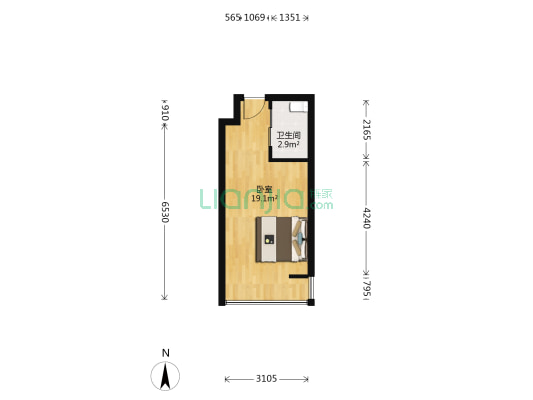 保利文化广场尚园 1室0厅1卫 33平方