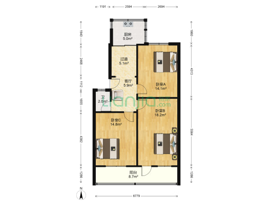 制冷公司家属楼 3室1厅1卫 88平方