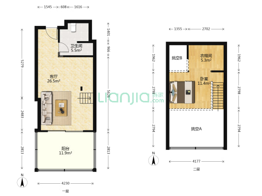 嘉悦购物广场 1室1厅1卫 58平方