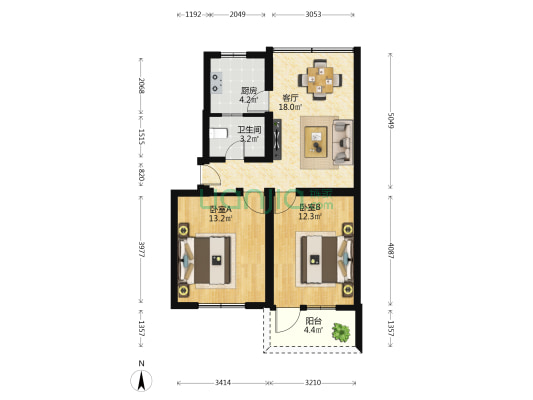 祥和苑 2室1厅1卫 76平方