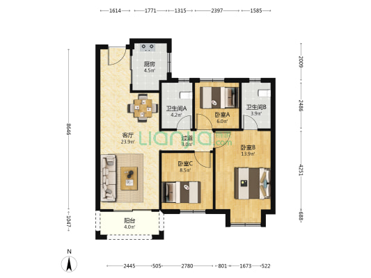 万科保利理想城市 3室1厅2卫 96平方