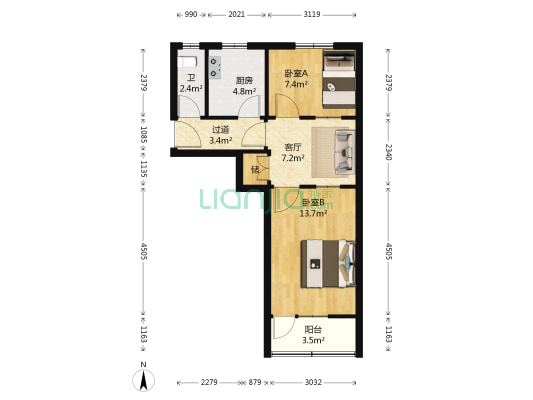 徐家花园87号院 2室1厅1卫 54平方