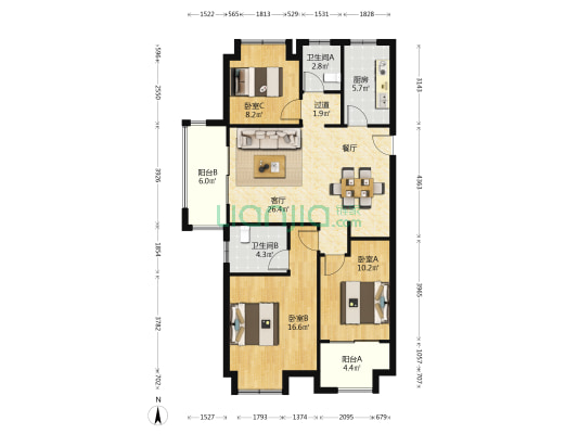 茉语兰庭 3室1厅2卫 110平方