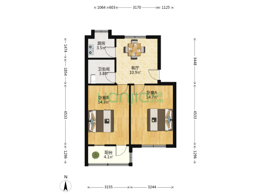 地建宿舍 2室1厅1卫 61平方