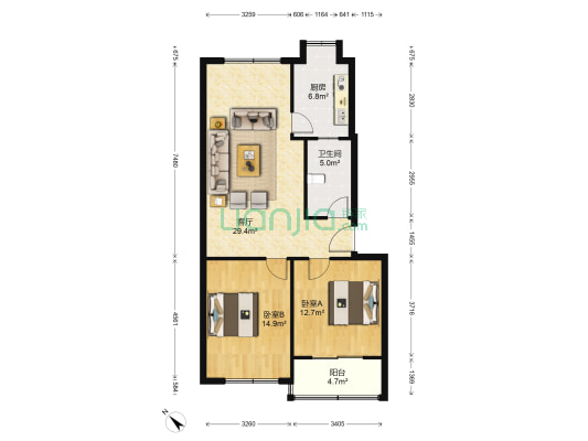 中天路桥 2室1厅1卫 89平方