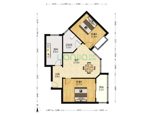 刀茅巷20-79号 2室1厅1卫 87平方
