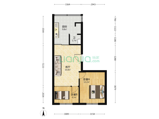 复兴巷2号 2室1厅1卫 57平方