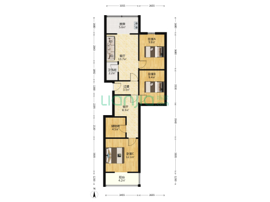 自由城 3室2厅1卫 96平方