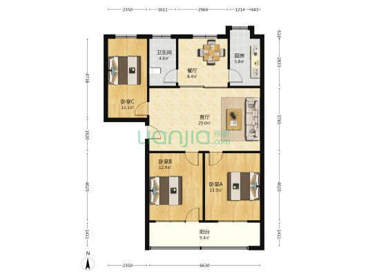 农业银行家属院（襄州） 3室2厅1卫 110平方