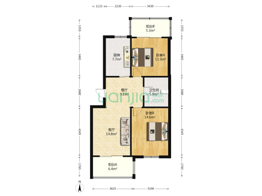 锦西南里 2室2厅1卫 96平方