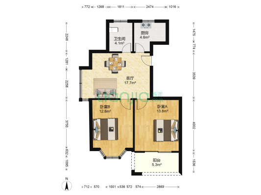立人花园二区 2室1厅1卫 76平方
