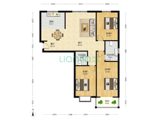 景尚华府 3室2厅2卫 132平方