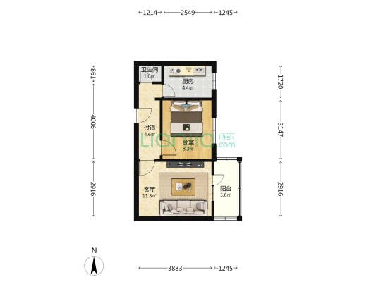 长青后院小区 1室1厅1卫 37平方