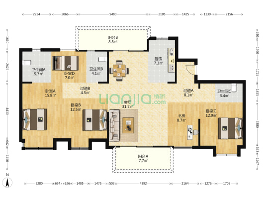 锦虹湾花苑 5室1厅3卫 167平方