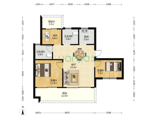 江南丽景 3室1厅2卫 96平方