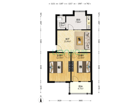 十七中家属院 2室1厅1卫 65平方