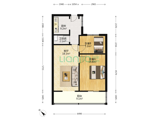 铜丝街5号 2室1厅1卫 63平方