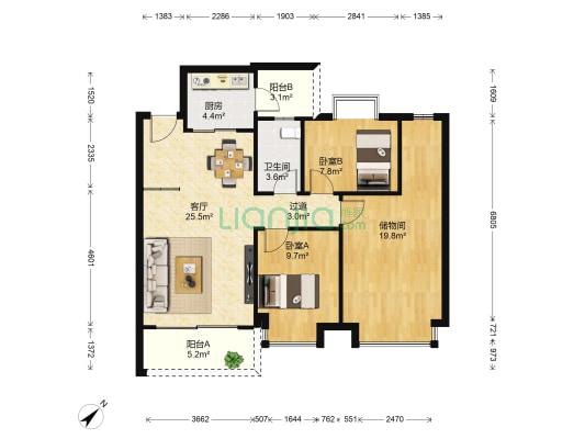 西堤国际花园 2室1厅1卫 90平方