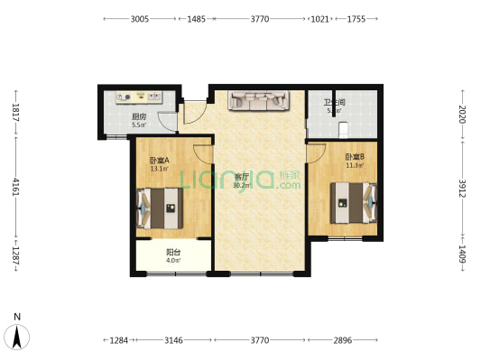 假日丽城瑾园 2室1厅1卫 98平方