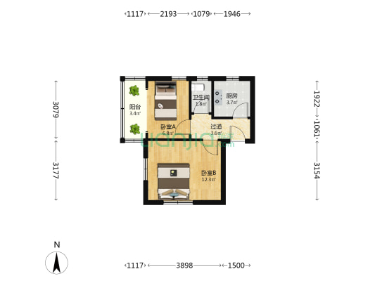 热河路（即墨路街道） 2室0厅1卫 40平方