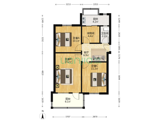 城里大街118号 3室1厅1卫 71平方