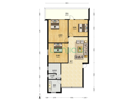 城南市场西巷62号小区 3室1厅2卫 135平方
