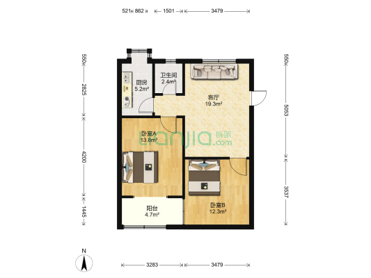 长钢社区 2室1厅1卫 66平方