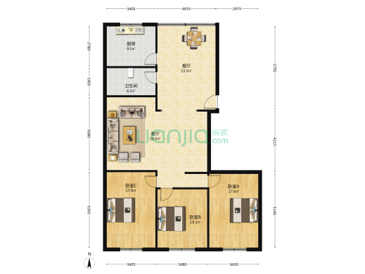 珠市东街86号 3室2厅1卫 151平方