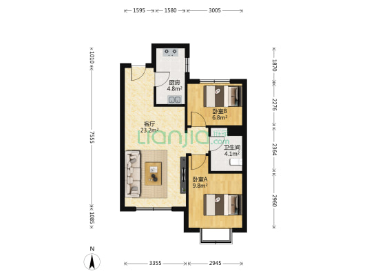 德泰金麓尚品 2室2厅1卫 86平方