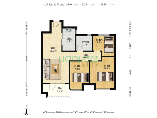 中骏汇景城 3室1厅1卫 87平方