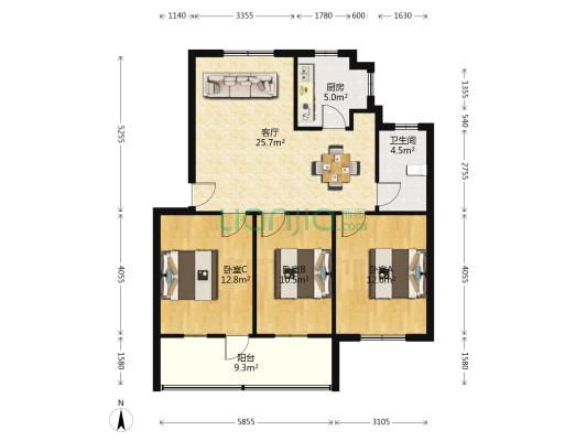 南湖国家电网单位房 3室1厅1卫 92平方