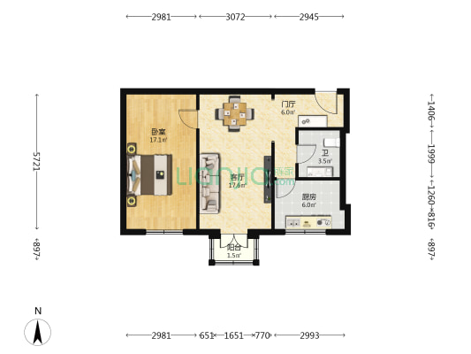 体育馆路13号 1室1厅1卫 65平方