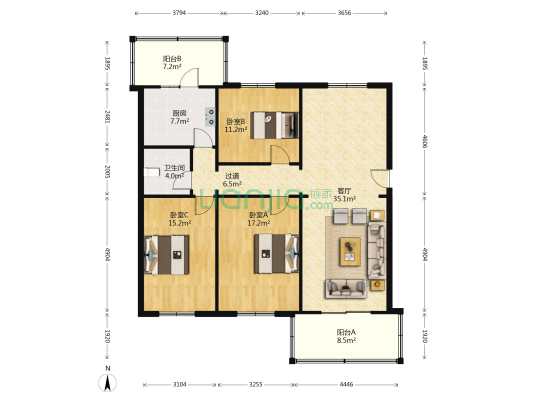 阳光路教师楼 3室1厅1卫 128平方
