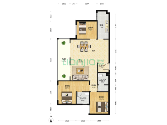 招商雍珑府 3室1厅2卫 129平方