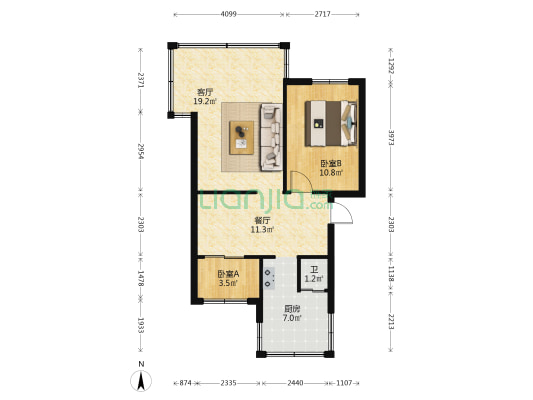 老干院落 2室2厅1卫 54平方