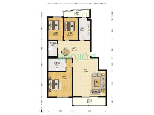 天竺花园 3室2厅2卫 175平方
