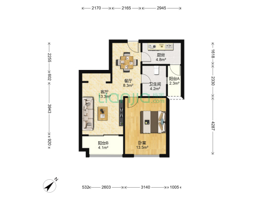 城市公馆(栖林路302弄) 1室2厅1卫 69平方