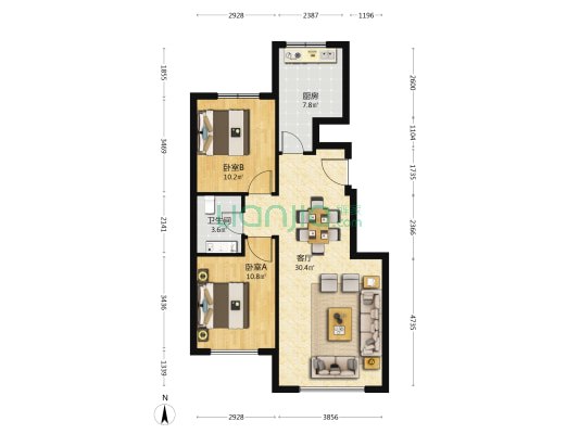 中基书香园 2室1厅1卫 82平方