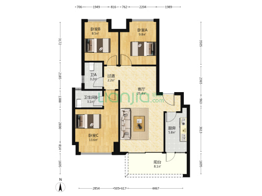 凰腾西宸昱府 3室1厅2卫 95平方