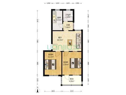 赵口家属院 2室1厅1卫 64平方