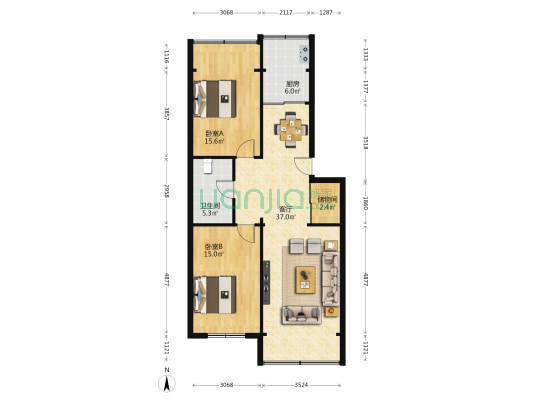 翡翠居 2室1厅1卫 103平方