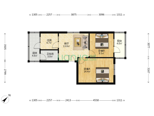 肖家河巷2号 2室1厅1卫 65平方