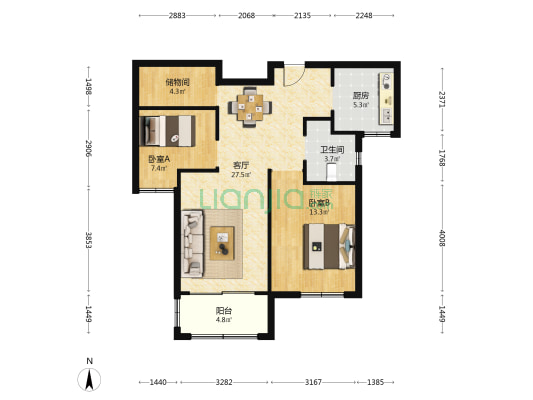 元上新村 2室1厅1卫 90平方