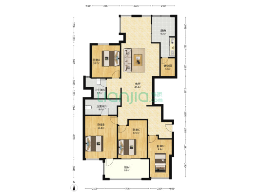 大诚外滩印象 4室1厅2卫 153平方