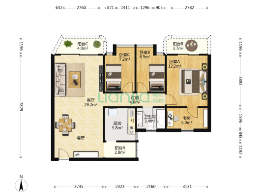 骏发山庄 4室1厅1卫 115平方