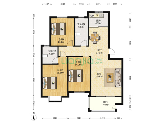 京口花园 3室2厅2卫 123平方