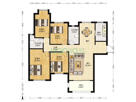 建发领第澜悦湾 4室1厅2卫 139平方