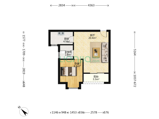 龙华居 1室1厅1卫 56平方