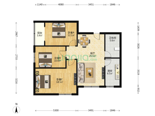 文庭欣苑 3室1厅1卫 113平方